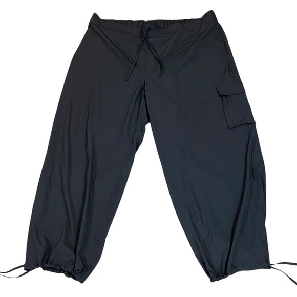 Never Not Hustling Drawstring Parachute Cargo Pants Sz XXL Tall Black #107M - Picture 2 of 9